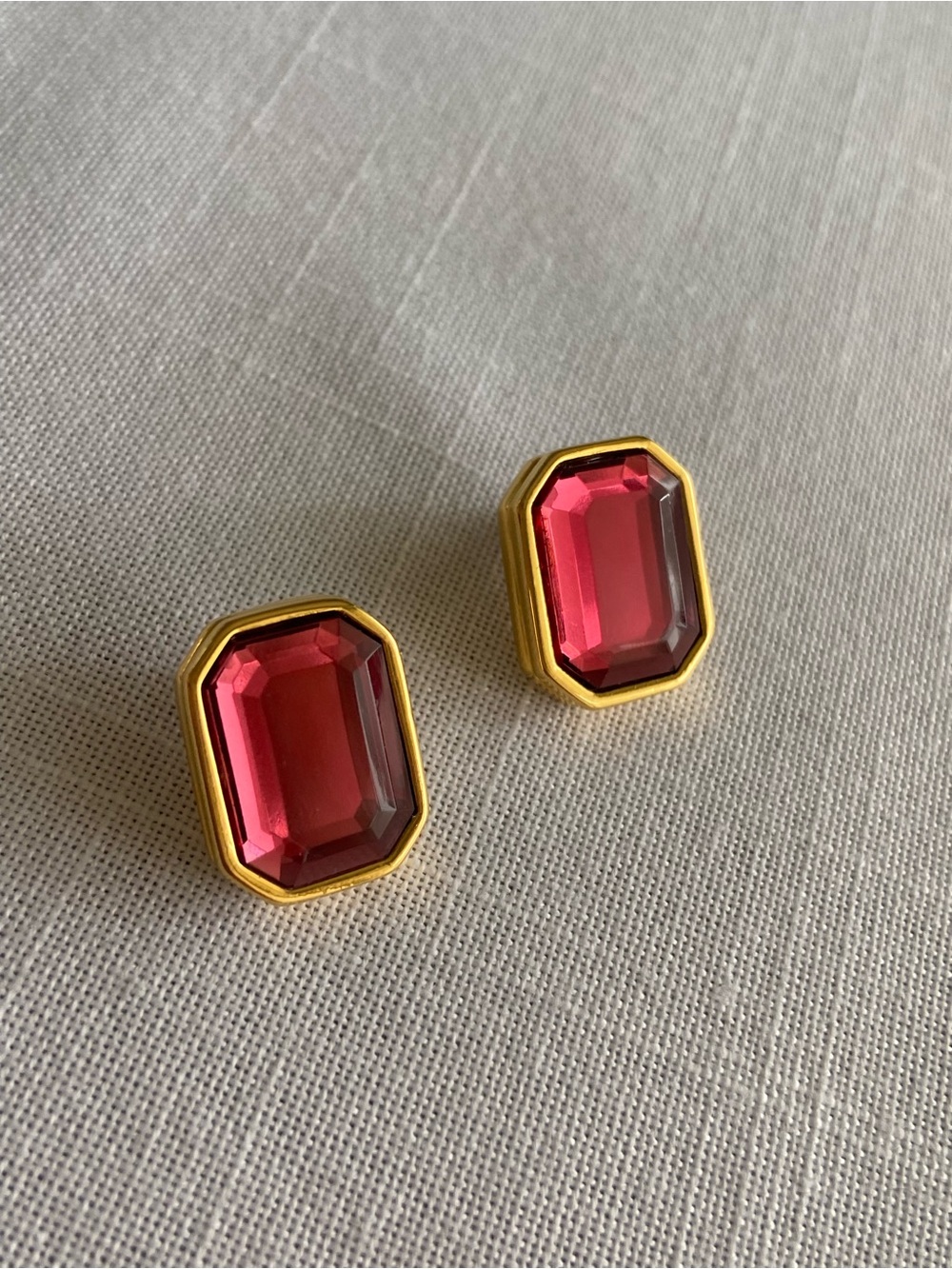 Joan Rivers vintage Classics Emerald-Cut 
Gold-Frame  Cranberry color Earrings